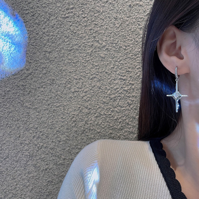 Anting Tusuk Sterling silver 925 Desain Salib Hias Zircon Untuk Wanita