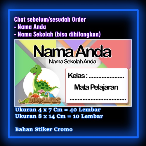 

Stiker Label Buku Dino Dinosaurus Karakter Lucu Custom Lebel Nama cromo murah 20 Varian berbeda Sticker Pelajaran Mapel buku anak sekolah Vol 2