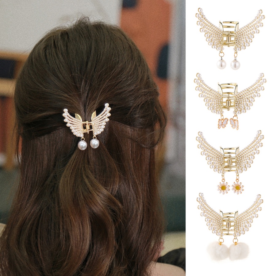 Jepit Rambut Model Butterfly Aksen Mutiara Dan Berlian Imitasi Bahan Alloy Gaya Korea Untuk Wanita