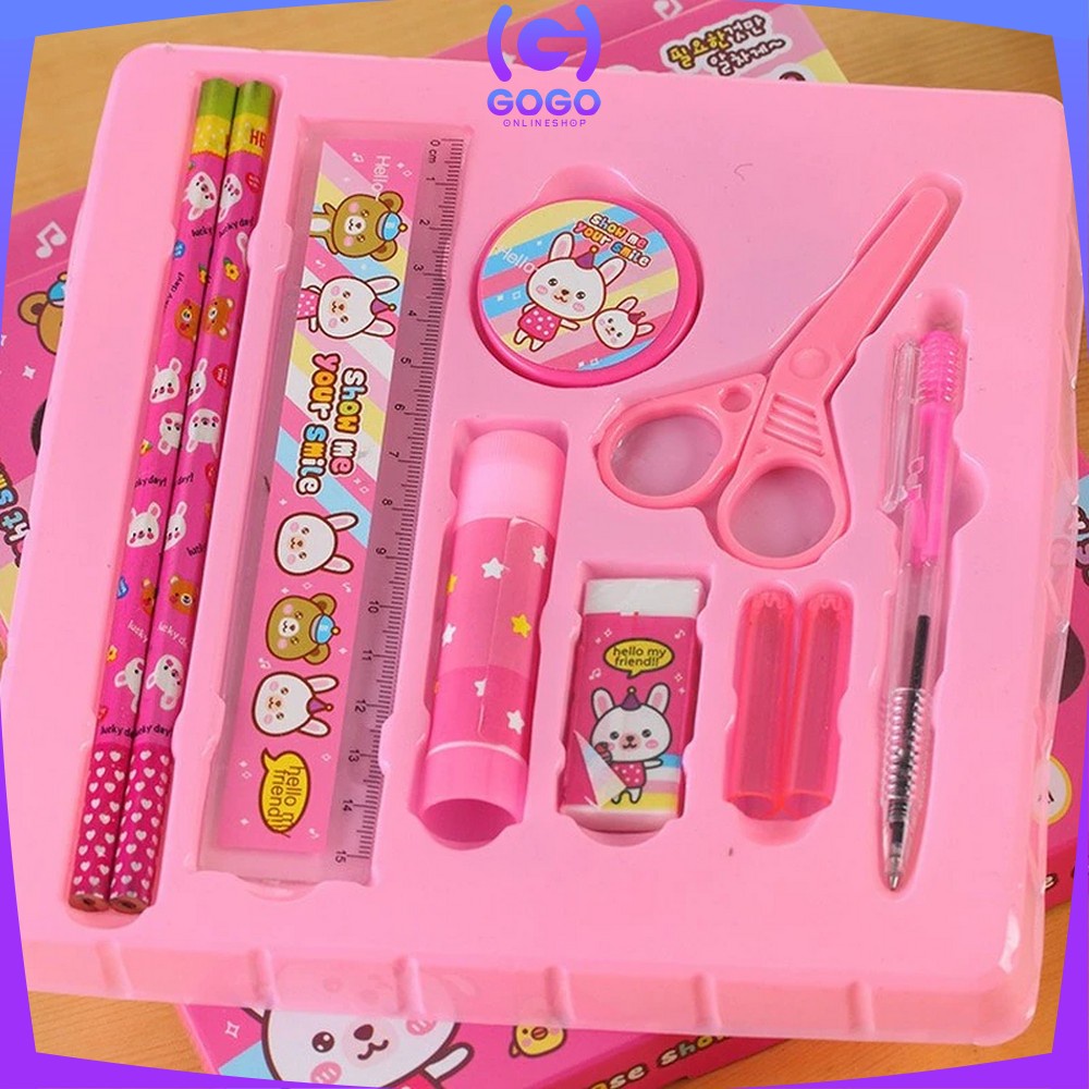 GOGO-A26 Alat Tulis Set 8in1 Karakter Stationery Kids / Paket Alat Tulis Anak TK / Set School Supplies for Child Writing Gift Eraser Ruler