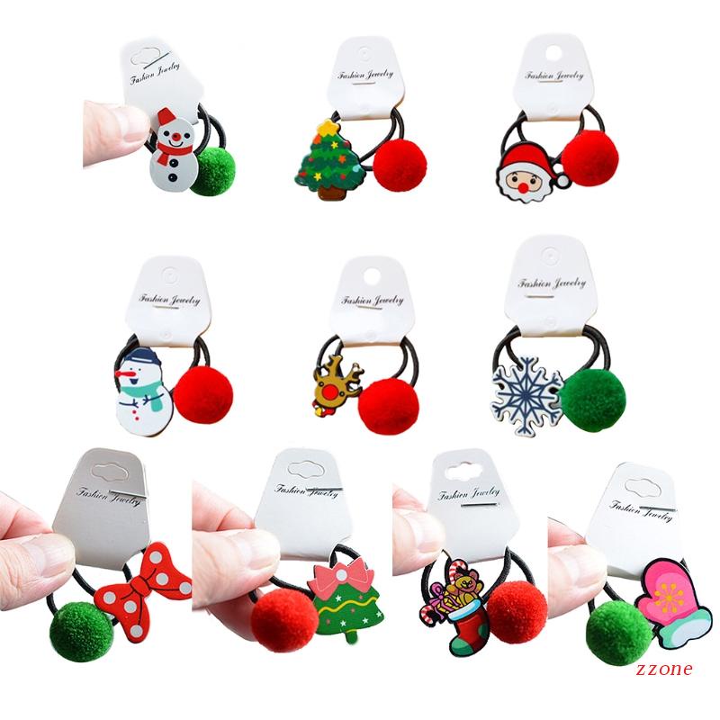 Zzz 2Pcs / Set Ikat Rambut Tali Karet Motif Natal Untuk Aksesoris Bayi / Anak Perempuan