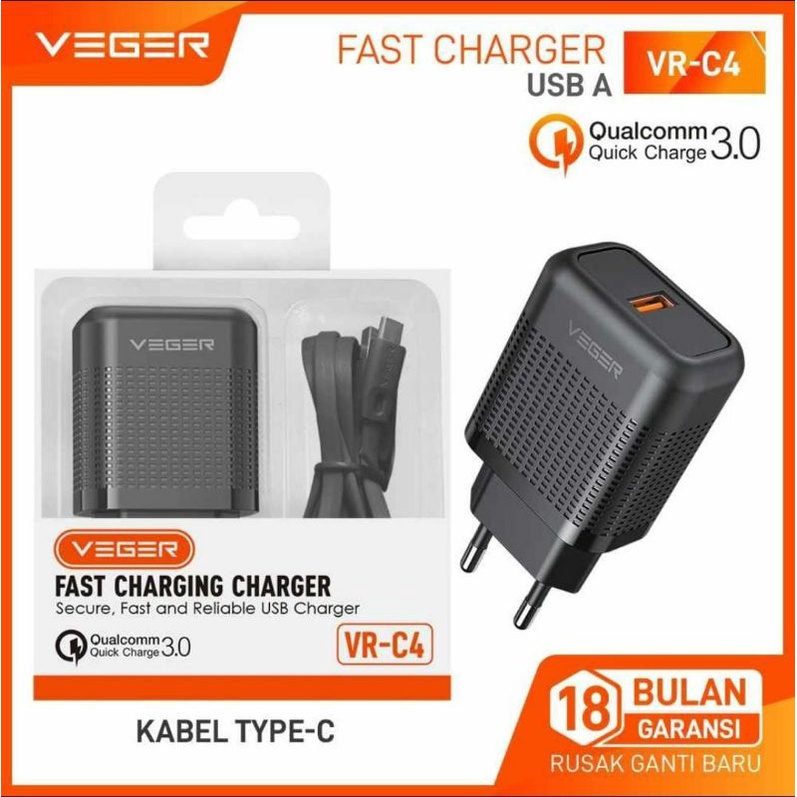 CHARGER VEGER VR - C4 TYPE C N IPHONE FAST CHARGING QUALCOMM 3.0