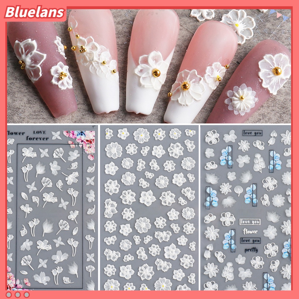 Bluelans Stiker Kuku Motif Renda Bunga Ultra Tipis Untuk Dekorasi Manicure Wanita