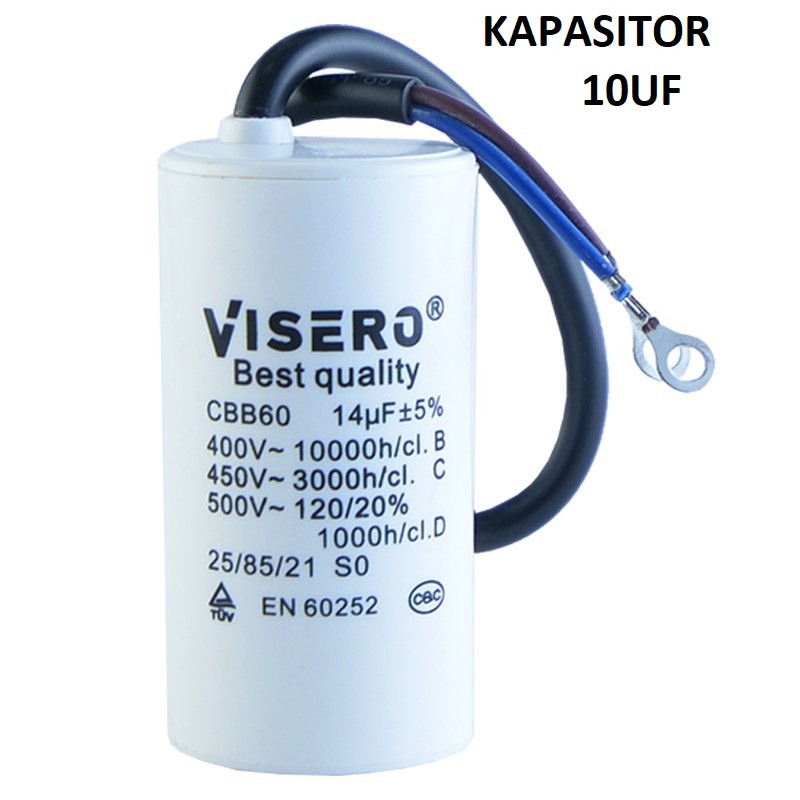 Kapasitor Visero 10uf 450V Bulat Kabel Capacitor Mesin Cuci Pompa Air