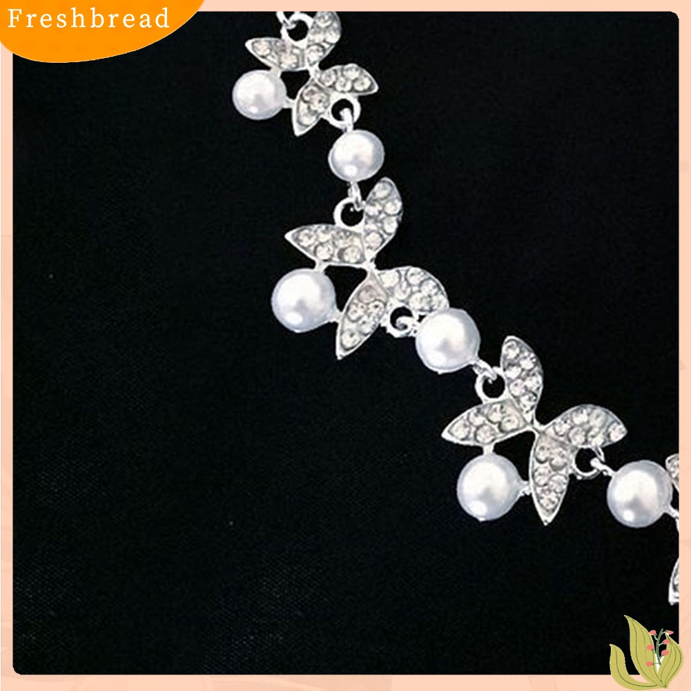 Set Perhiasan Kalung Anting Stud Rantai Mutiara Berlian Imitasi Untuk Pengantin Wanita