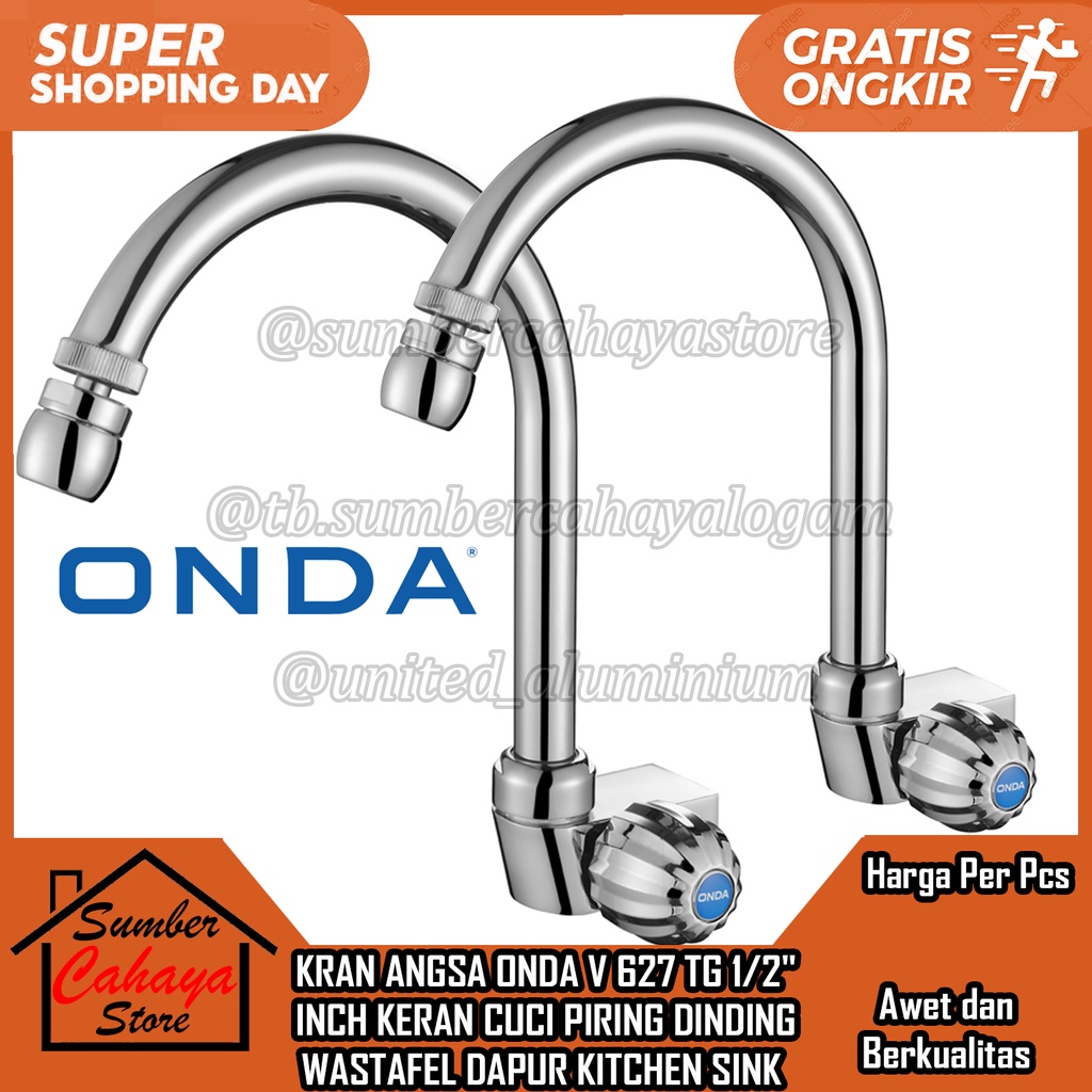 ONDA Kran Dapur Cuci Piring Angsa Tembok Kaku V 627 TG V627TG 1/2" In Inci Inch Inchi Kitchen Sink W