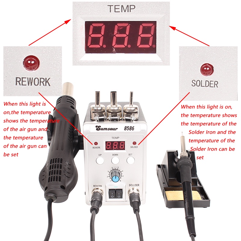 Stasiun Solder 8586 700W 2 in 1 Digital Display SMD Ulang Hot Air Gun Solder Besi 220V ESD Las Pematrian Alat Perbaikan