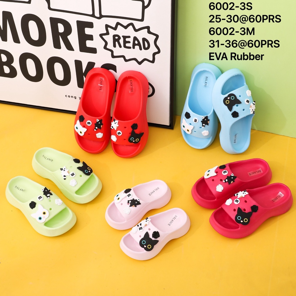 EVA Sandal Slop Anak Kokop Ringan Bahan Spons Anti Slip Motif MEOW Jibbitz Bear Tinggi 3 Cm BALANCE 6002-3S