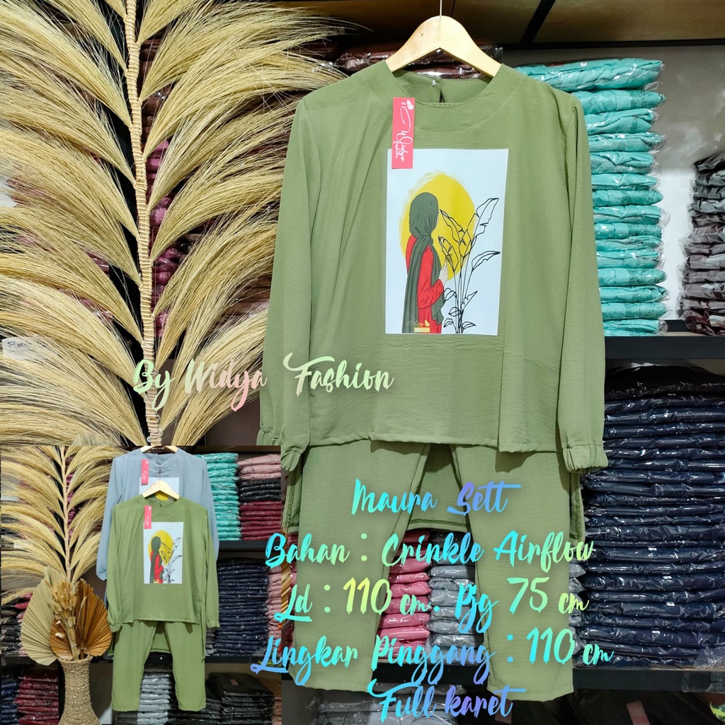 Maura Set / One Set Setelan Matt / Crinkle Airflow Sablon Press / Setelan Terbaru kekinian / Gambar Print / Bisa COD