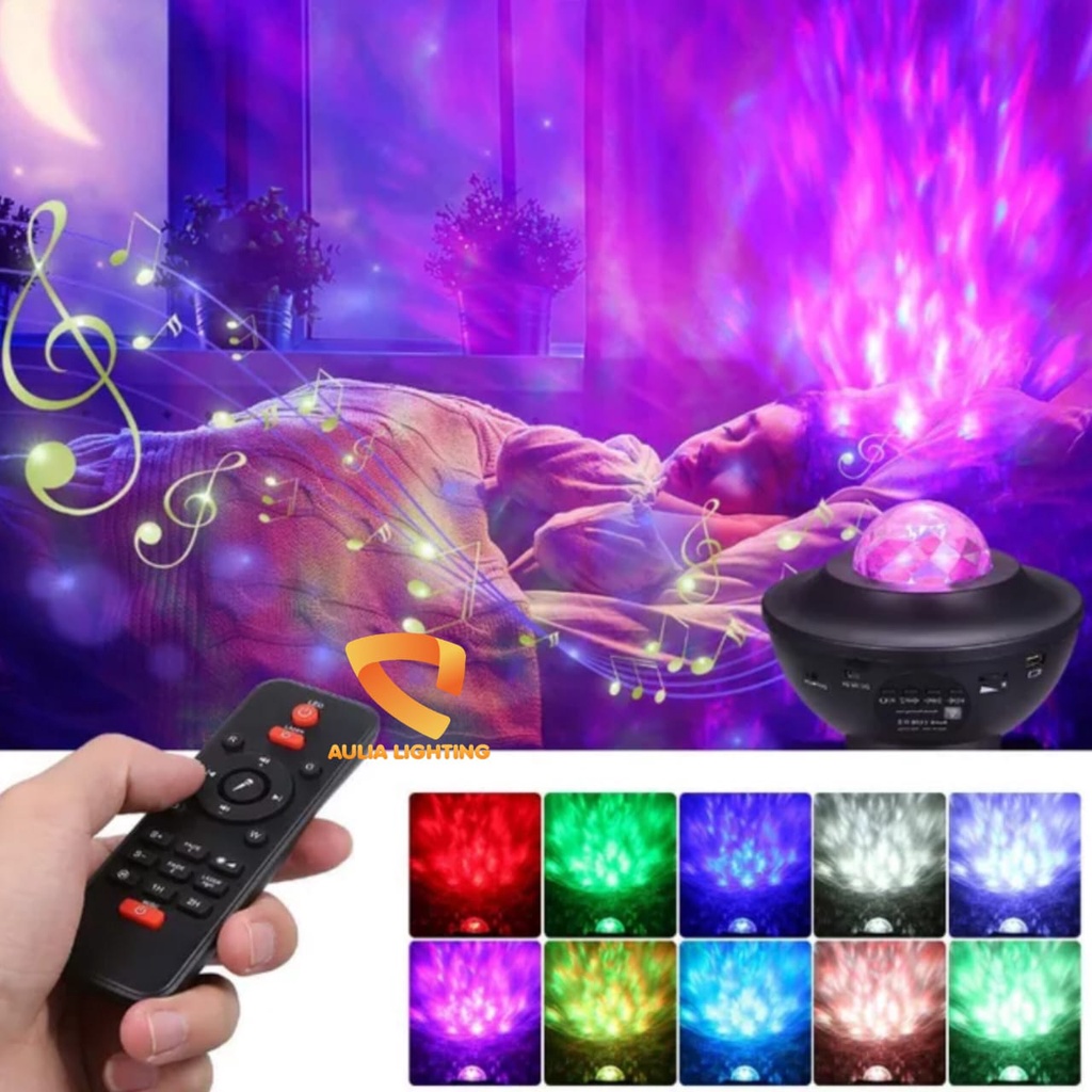 LAMPU TIDUR PROYEKTOR  LANGIT BINTANG GALAXY 2 IN 1 LED SPEKER BLUETOOTH - HIAS KADO RGB PESTA REMOTE USB