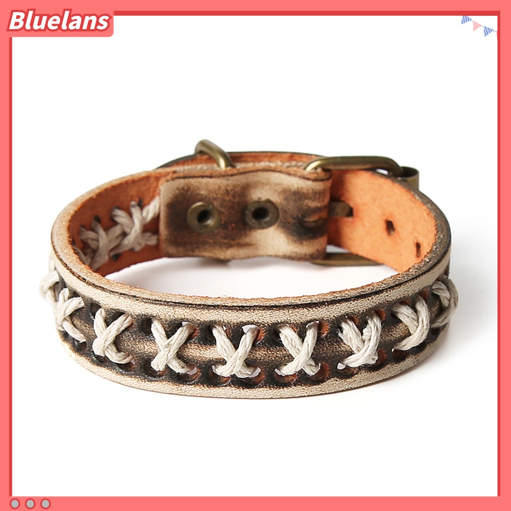 Bluelans Unisex Knitted Leather Rope Buckle Bracelet Antique Punk Wristband Cuff Bangle