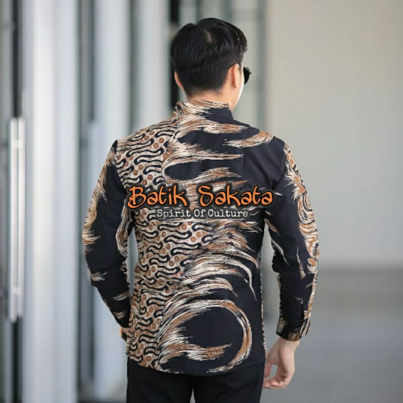 WULU HITAM Kemeja Batik Pria Slimfit Lengan panjang Bahan Katun Halus Sragenan Lapis Furing