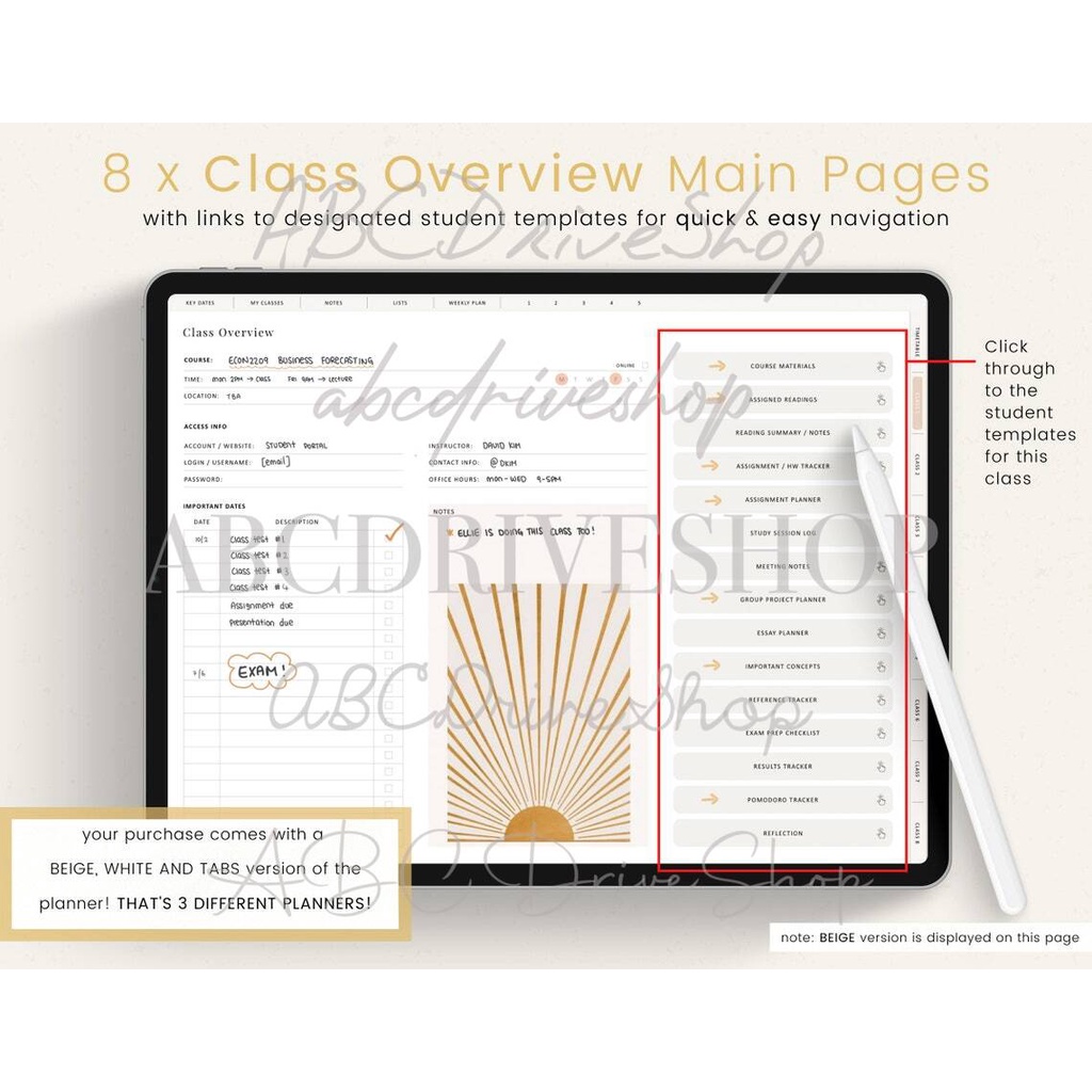 Digital Journal &amp; Planner - Student Academic Agenda (Hyperlinked, Undated) for note taking apps like Goodnotes, Notability, Xodo, etc.