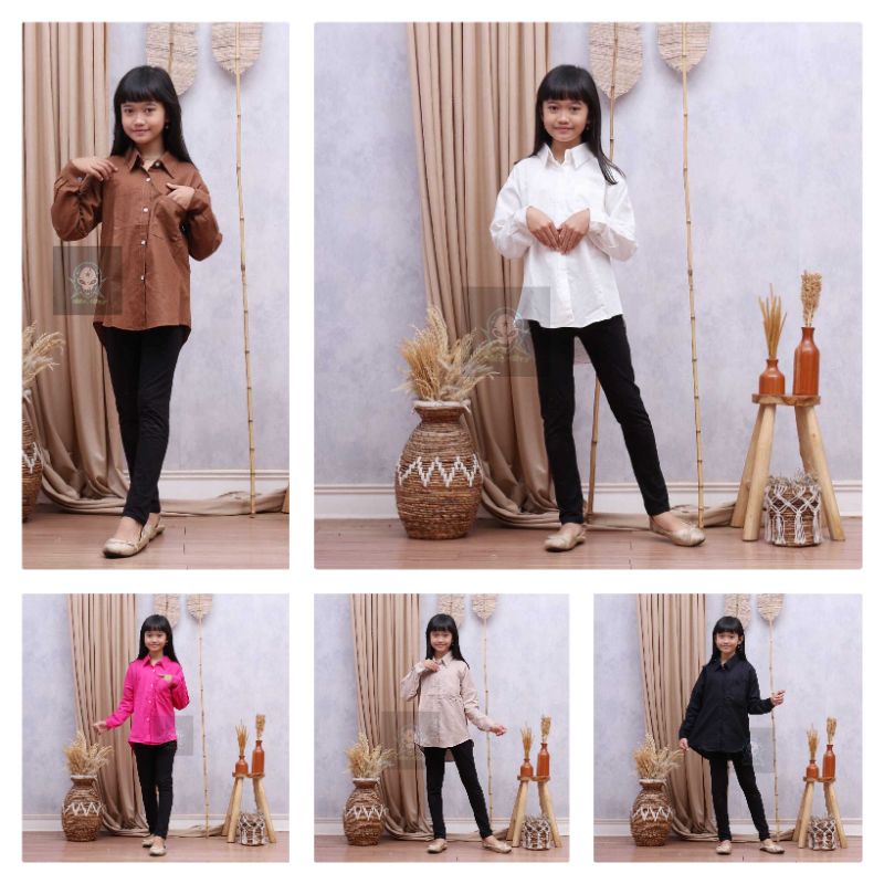 Kemeja Anak Perempuan Oversize Linen Usia 8-13 Tahun