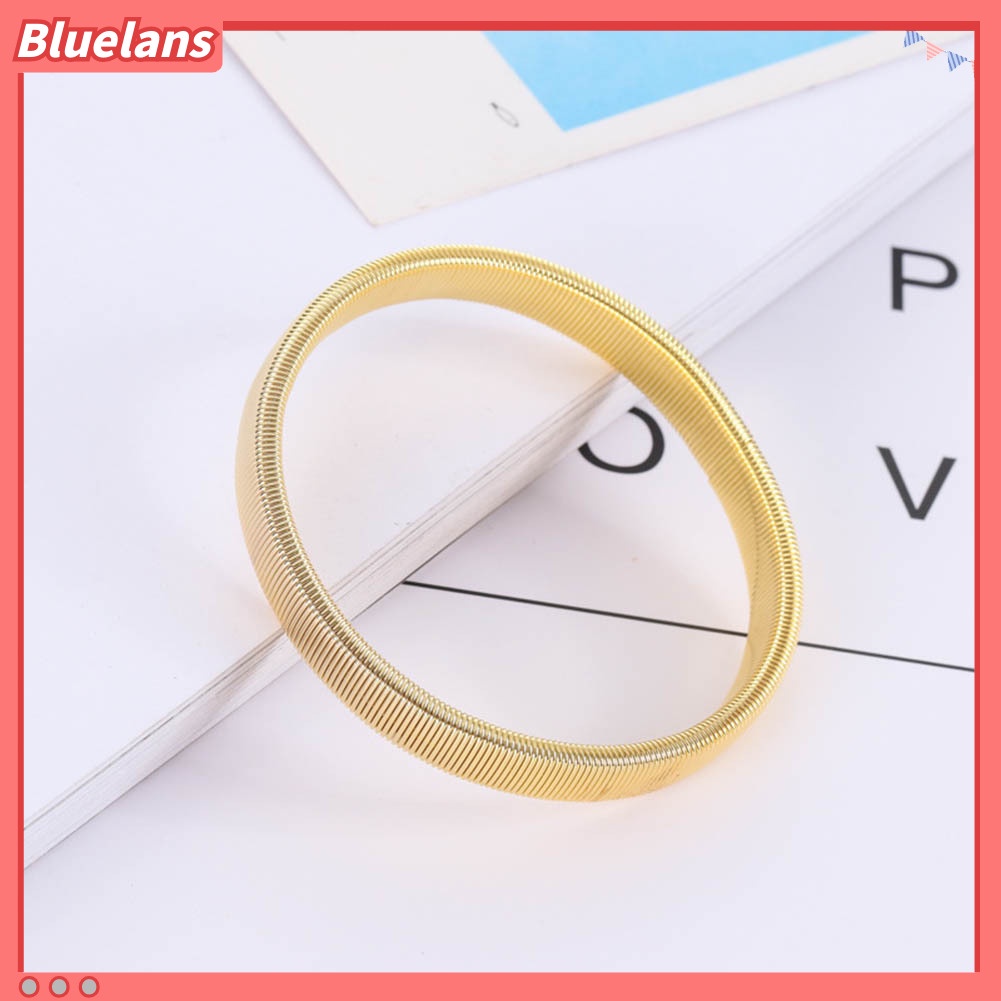 [bluelans]Simple Men Spring Cuff Bartender Bangle Elastic Wristband Ring Metal Bracelet