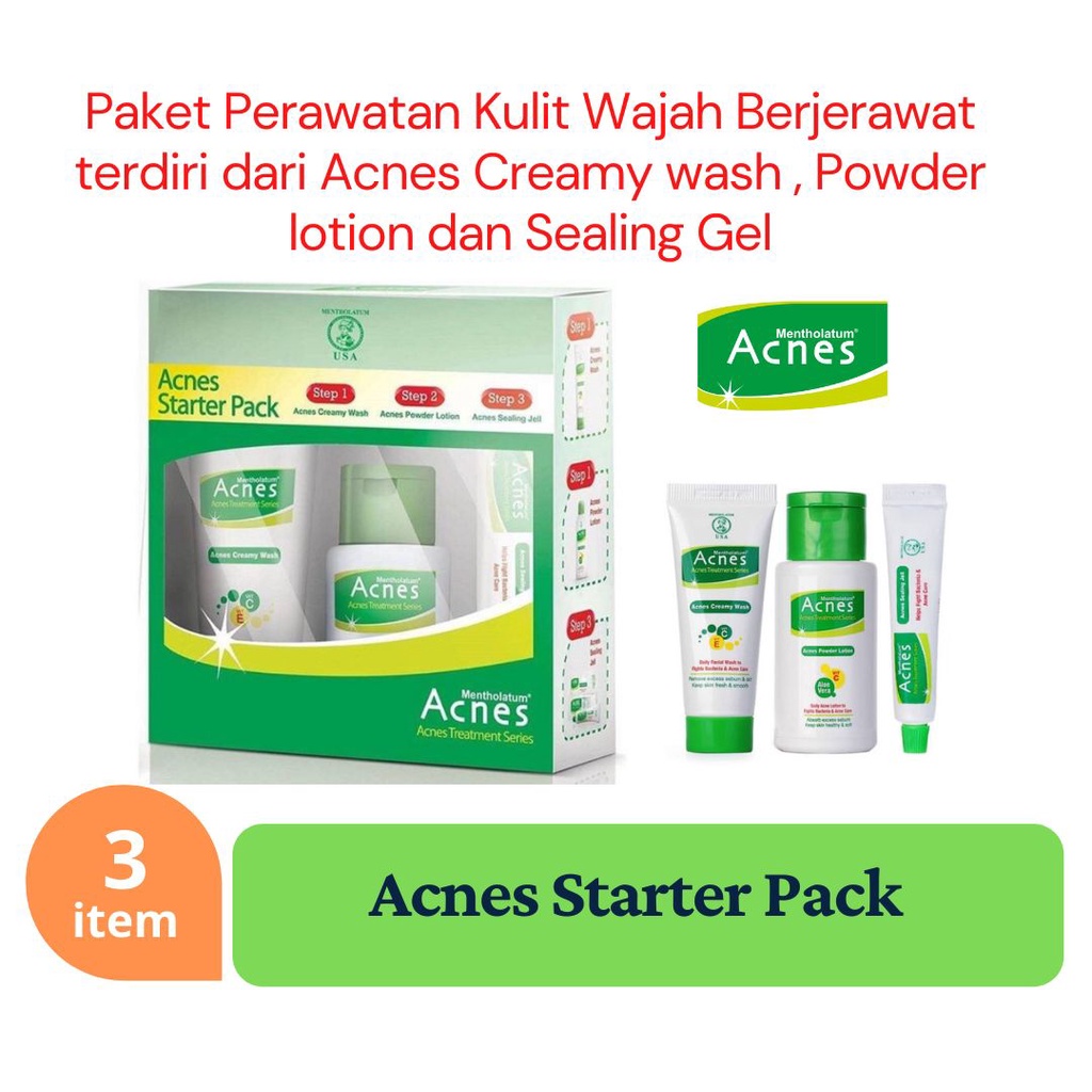 Acnes Starter Pack - Paket Perawatan Wajah berjerawat 3 in 1