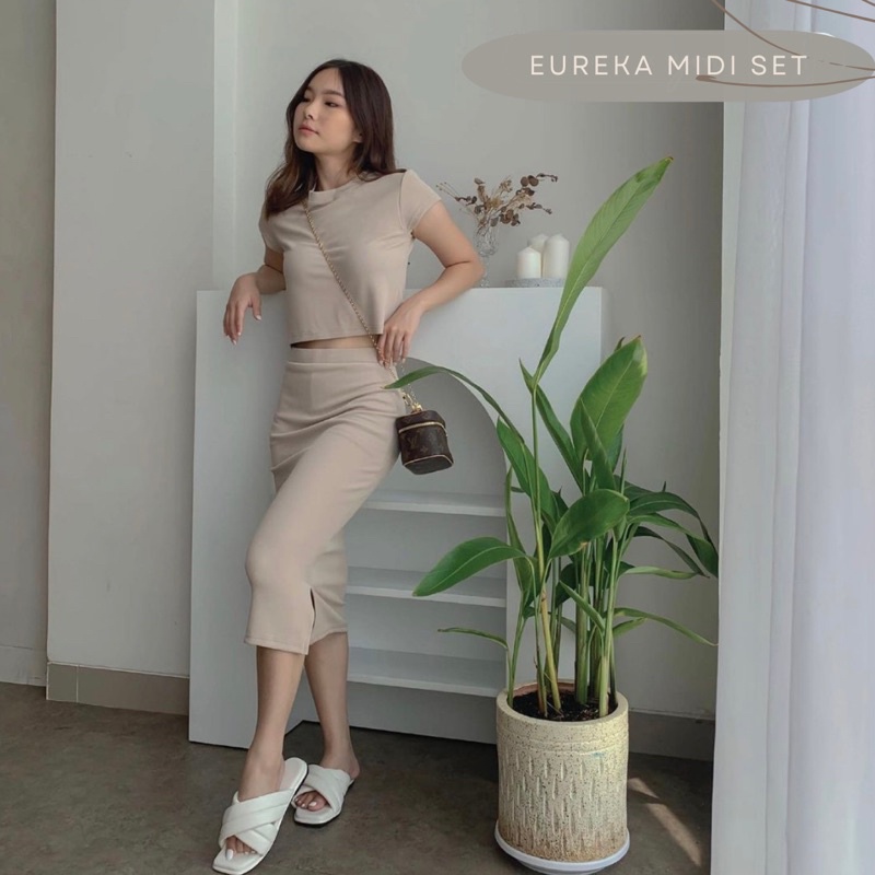 EUREKA MIDI SET KOREA - ONE SET KONDANGAN - SETELAN SANTAI SUMMER OUTFIT - BALI VIBES - ATASAN DAN ROK SEVAN WANITA - SETELAN ACARA PESTA - KADO / HADIAH ULTAH CEWEK