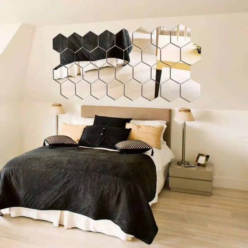 Hexagonal Cermin Tempel Kaca Sticker Segi Enam Hexagon Mirror Acrylic Dekorasi