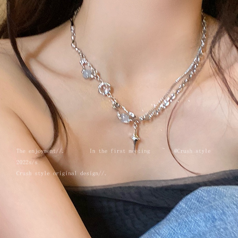 IFYOU Kalung Rantai Liontin Salib Bahan Zircon Warna Silver Gaya Retro Vintage Untuk Wanita