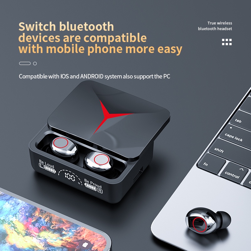 Headset Bluetooth M90 Pro TWS 5.3 Wireless Earphone Bluetooth Earbuds Android IOS Earphone Handsfree HiFi Stereo Waterproof Earbuds 1200 mAh