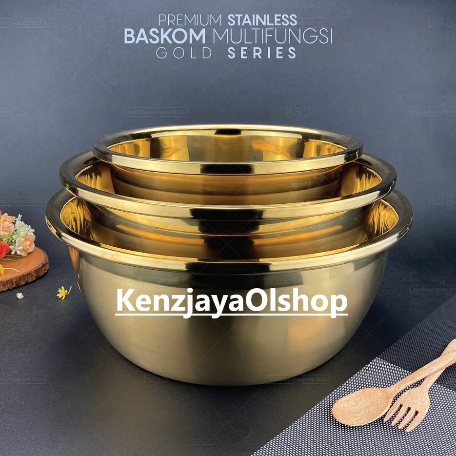 ( KJO ) Baskom Wadah Stainless Gold 20cm dan 24cm tinggi tebal Warna Emas Multi Fungsi Tempat Sayur Daging Makanan