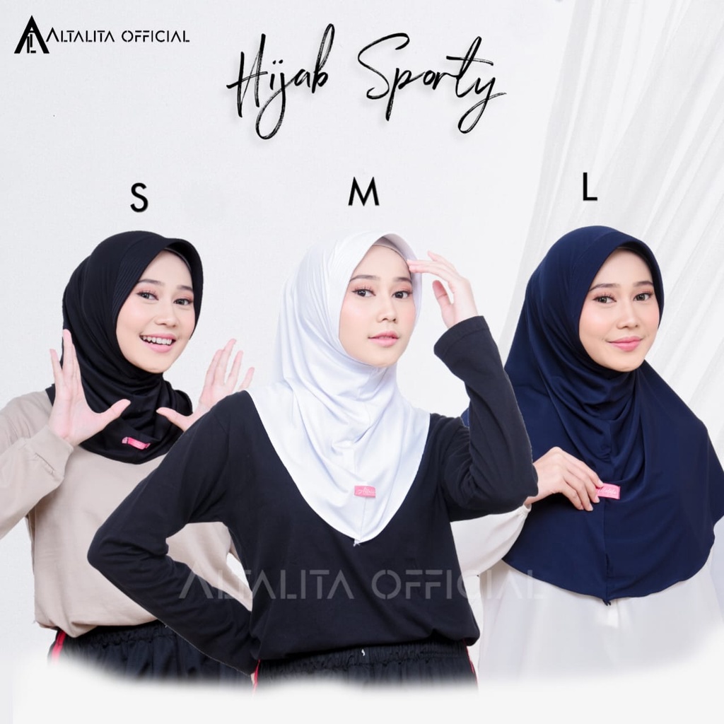 Altalita - Kerudung Sport Khimar Instan All Size Ukuran S M L | Hijab Sekolah Instan Menutup Dada pet Antem Bahan Jersey Premium | Jilbab Sporty Instant Olahraga Volly Futsal Senam dan Sehari-hari