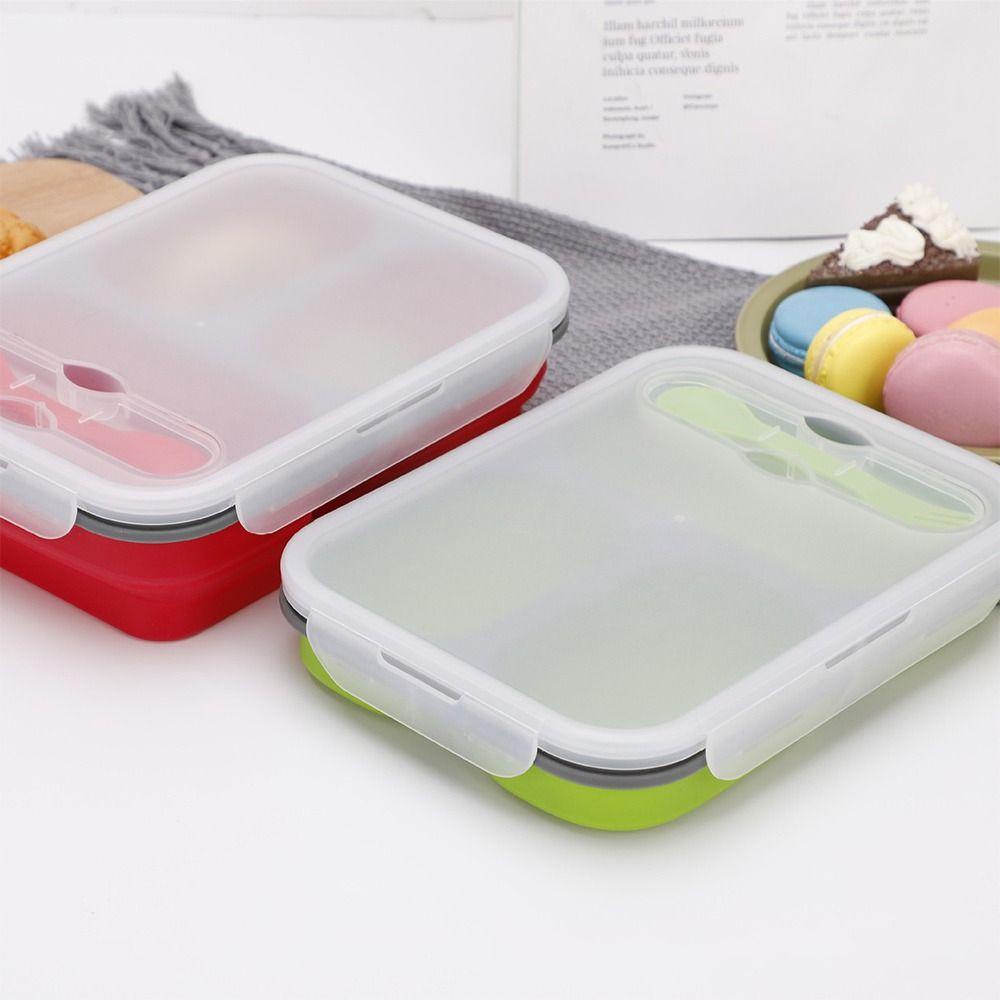 R-FLOWER Kotak Bento Lipat Camping Microwavable Untuk Pelajar Pekerja Kantor Wadah Makanan Anti Bocor