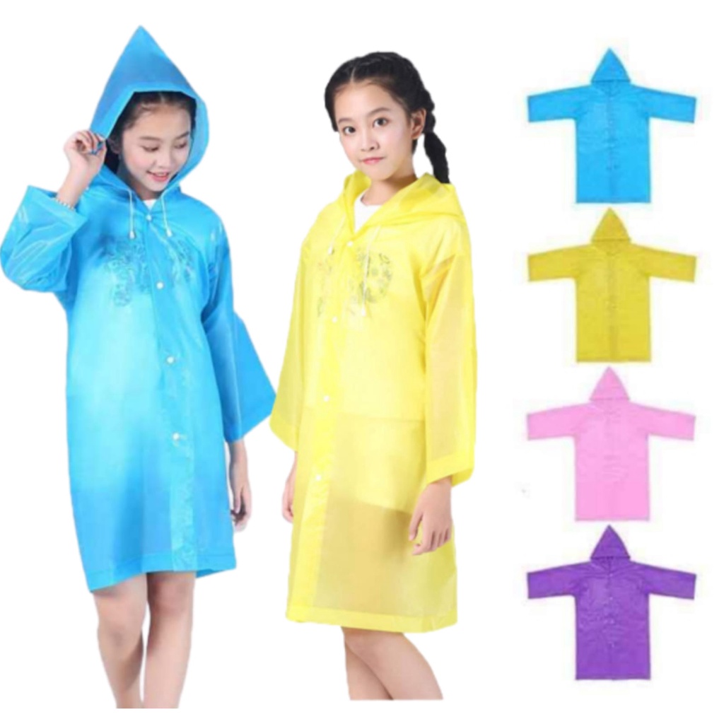 Mikusoo Jas Hujan Anak Balita EVA Hoodie Ponco Polos Tebal Mantel Raincoat Terusan Impor Murah