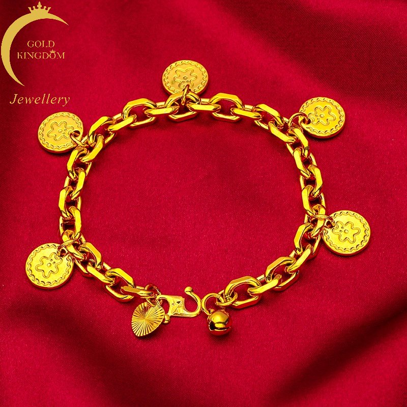 Goldkingdom Perhiasan Fashion Emas Asli Kadar 375 Bangkok Aksesoris Ready Stock Tali Baru Gelang Wanita Liontin Beruang Merek Minimalis Ringan Mewah