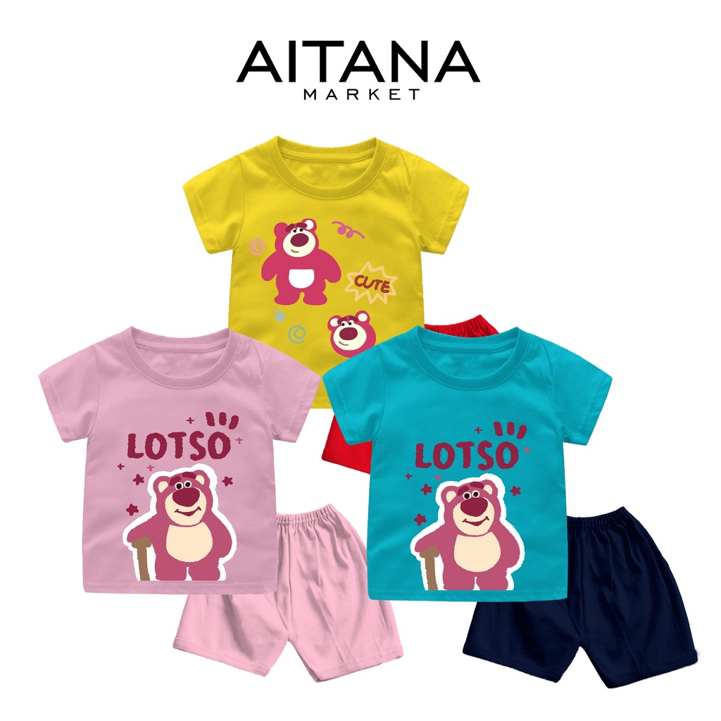 Baju Setelan Bayi &amp; Anak  Hugging Cute Lotso Usia 6 Bulan Sampai 8 Tahun Bahan Katun Combed 30s