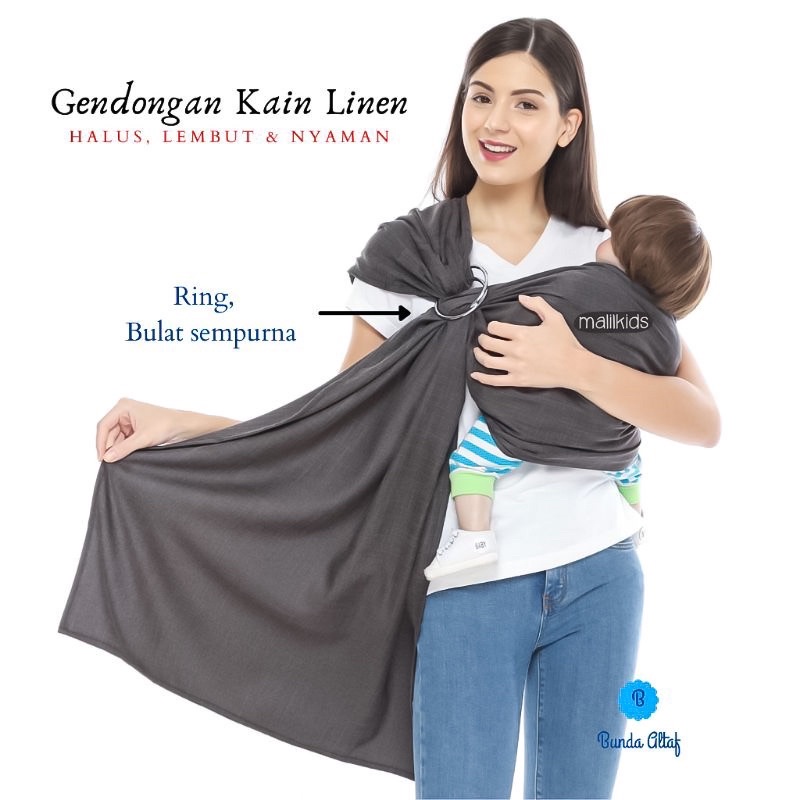 Gendongan Bayi Ring Sling Malilkids / Gendongan Kain Linen Premium plus Pouch [ Bunda Altaf ]