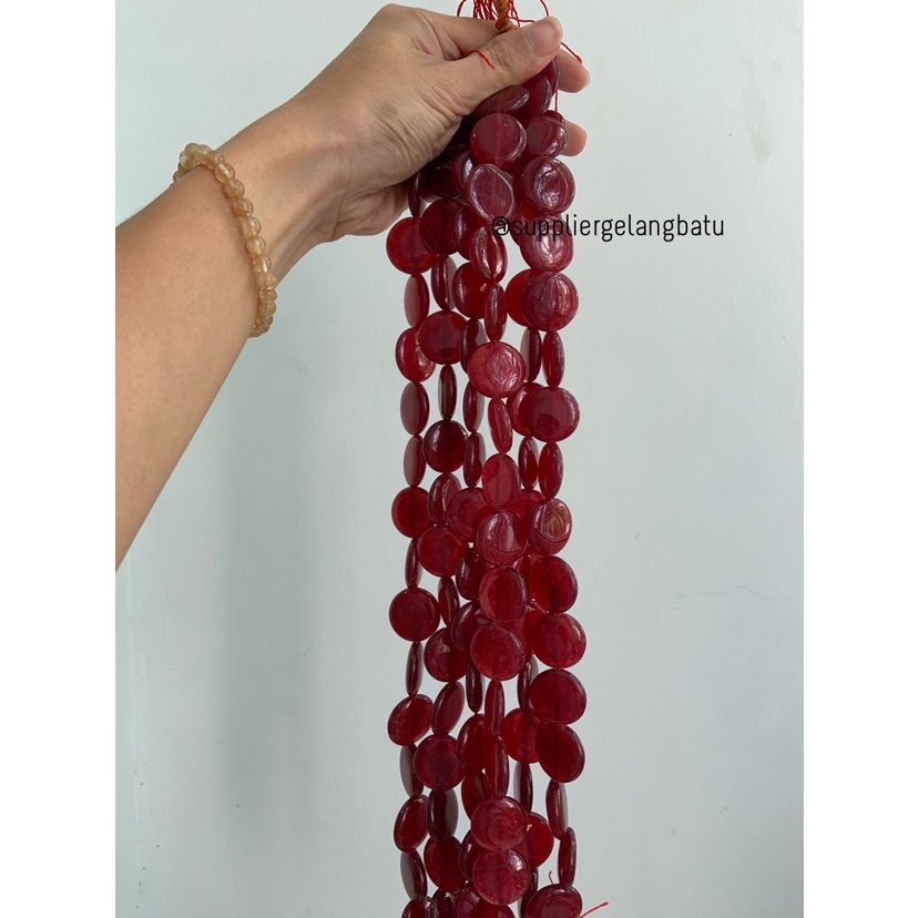 Batu RED GARNET bulat 25mm aksesoris bahan gelang kalung serat merah