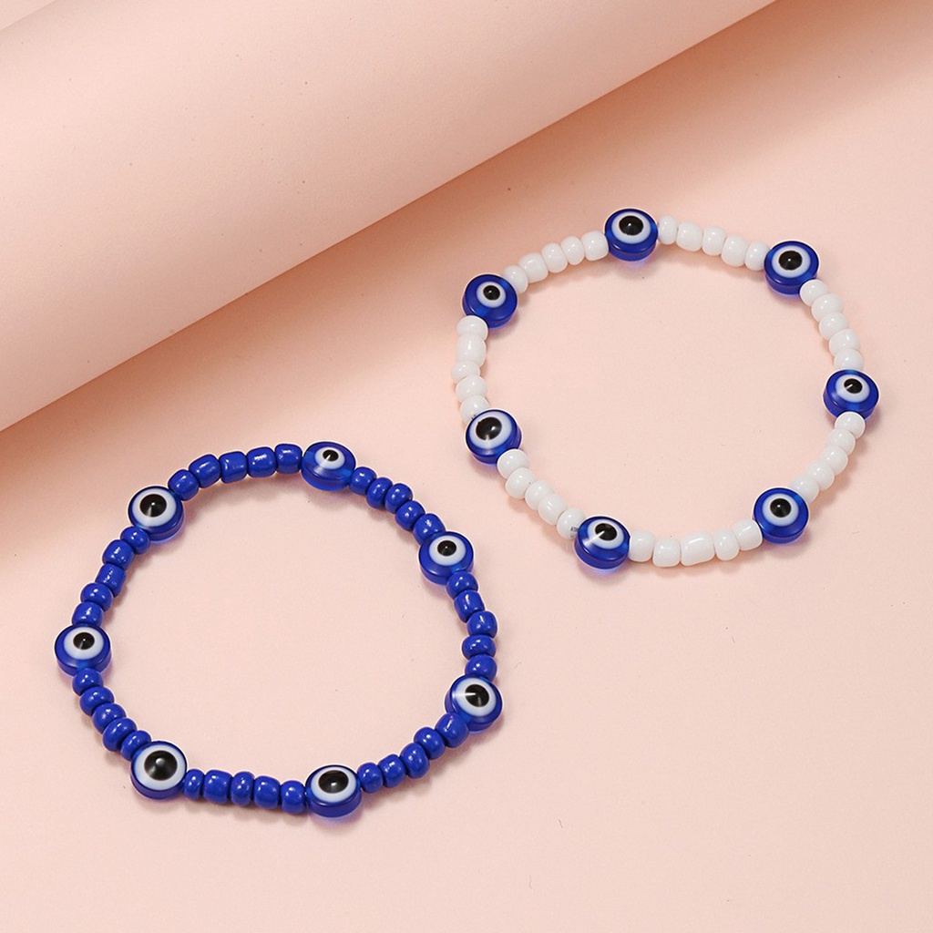 2pcs / Set Gelang Manik-Manik Mata Biru Handmade Gaya Bohemian