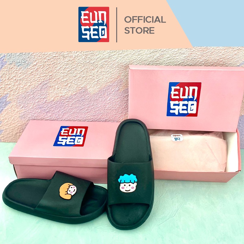 EUNSEO Sandal Wanita Slippers Empuk Motif Girl and Boy Face Korea