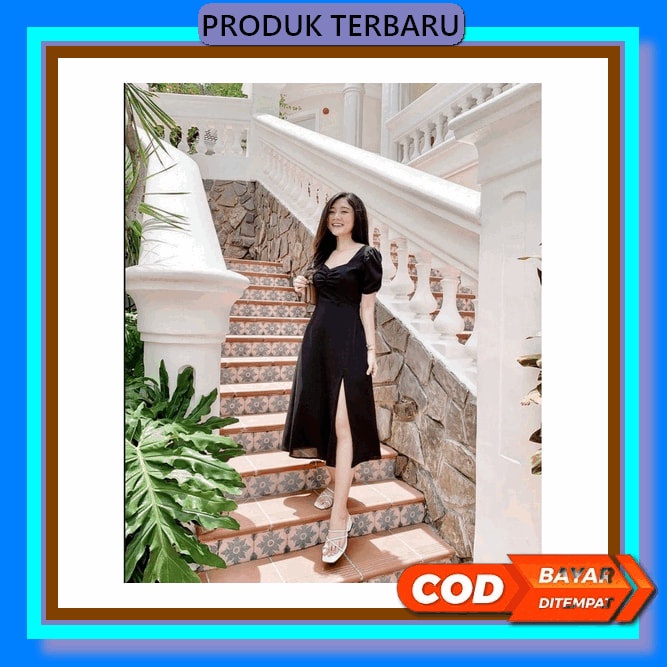 Baju Dress Brukat Pesta Natal Midi Dress Wanita Dewasa Kekinian 2022 Murah Trend Masa Kini Modern Te