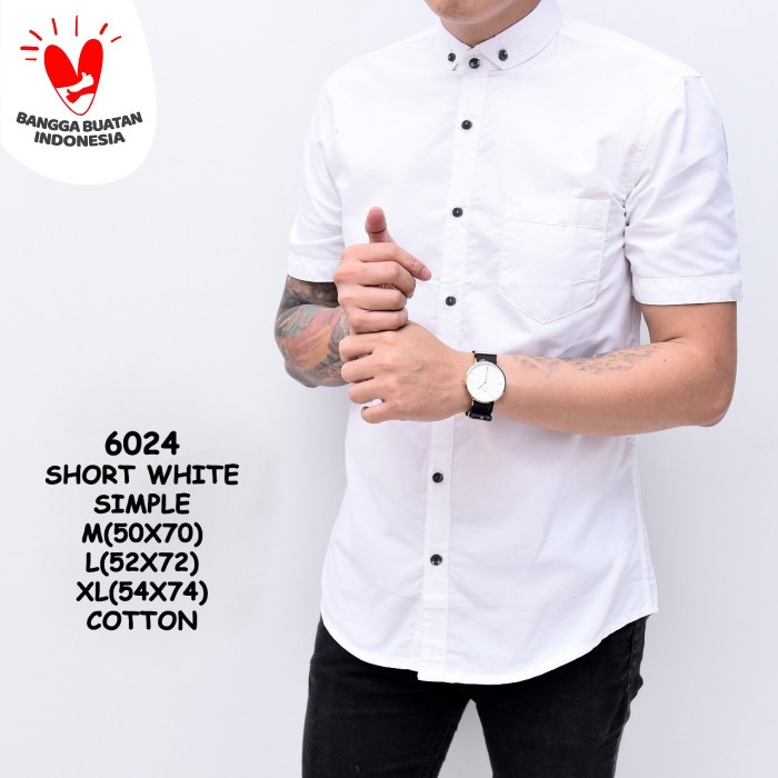 KEMEJA PRIA Baju Kemeja Polos Putih Pria Lengan Pendek Simple | Baju Katun Cowok - L MURAH TERLARIS 