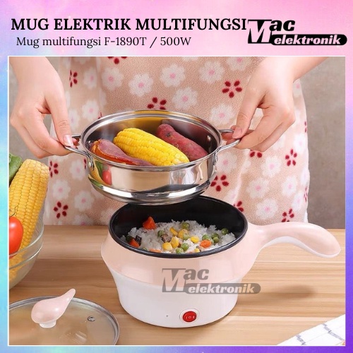 PANCI MUG ELEKTRIK MULTIFUNGSI  REBUS, TUMIS, KUKUS, GORENG 0.8 LITER stainless steel