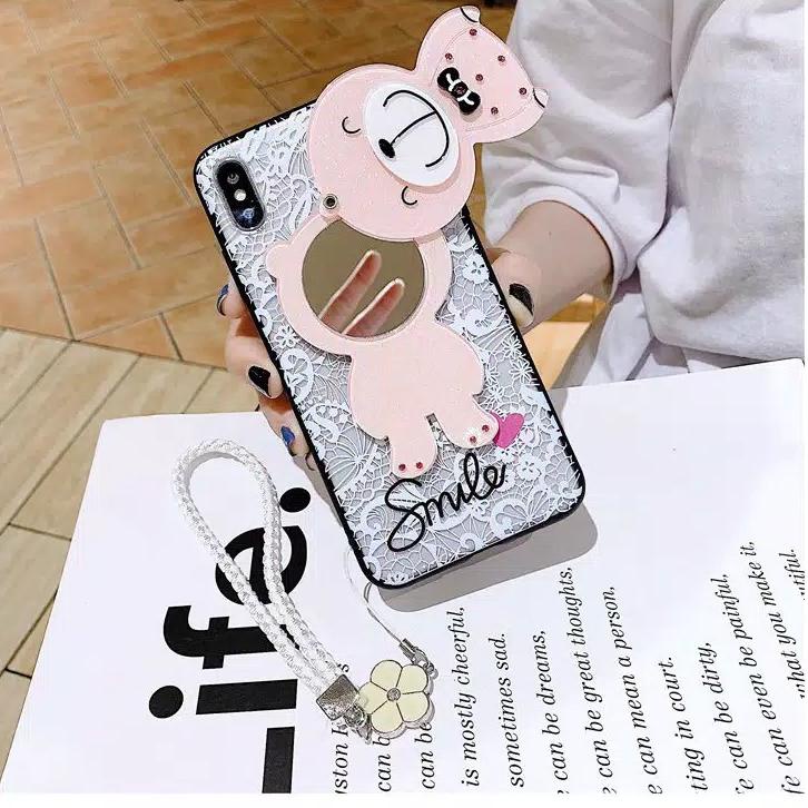 IQD.18Oc22ι ‣ Case renda kaca + tali beruang oppo A7 A5S A12 F9 ARealme C11 2020 C12 C15 7i C17 XT X