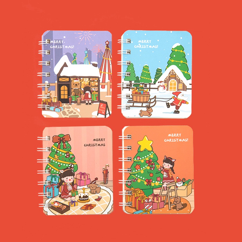 4pcs Buku Notebook / Catatan / Agenda / Diary Ukuran A7 Motif Kartun Natal