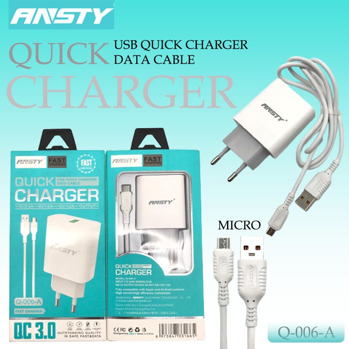 TC ANSTY Q-006 - ADAPTER - CASAN - CHARGER 3.0A FAST CHARGING