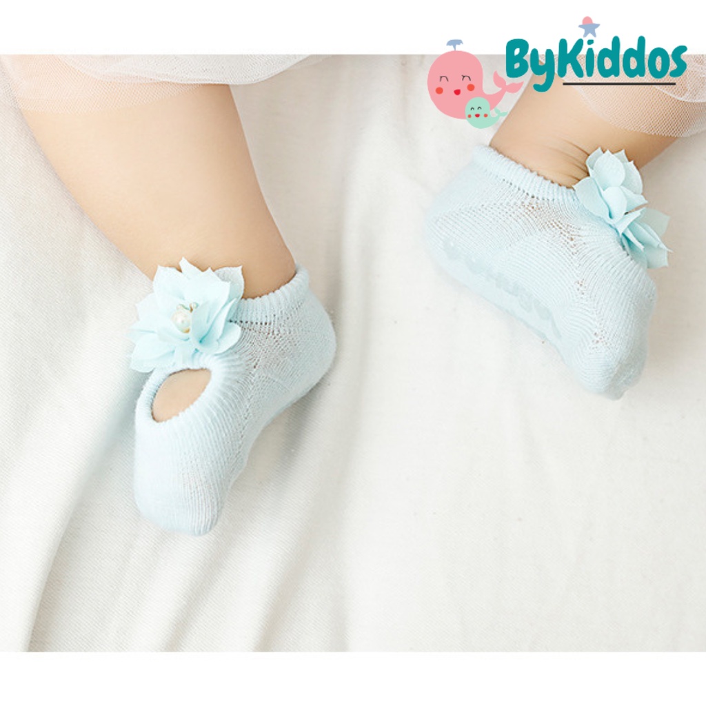 ByKiddos - Kaos Kaki Bayi Perempuan Newborn 0-6 Bulan Import Kualitas Premium Korea Motif 3 Jenis Bunga Pita