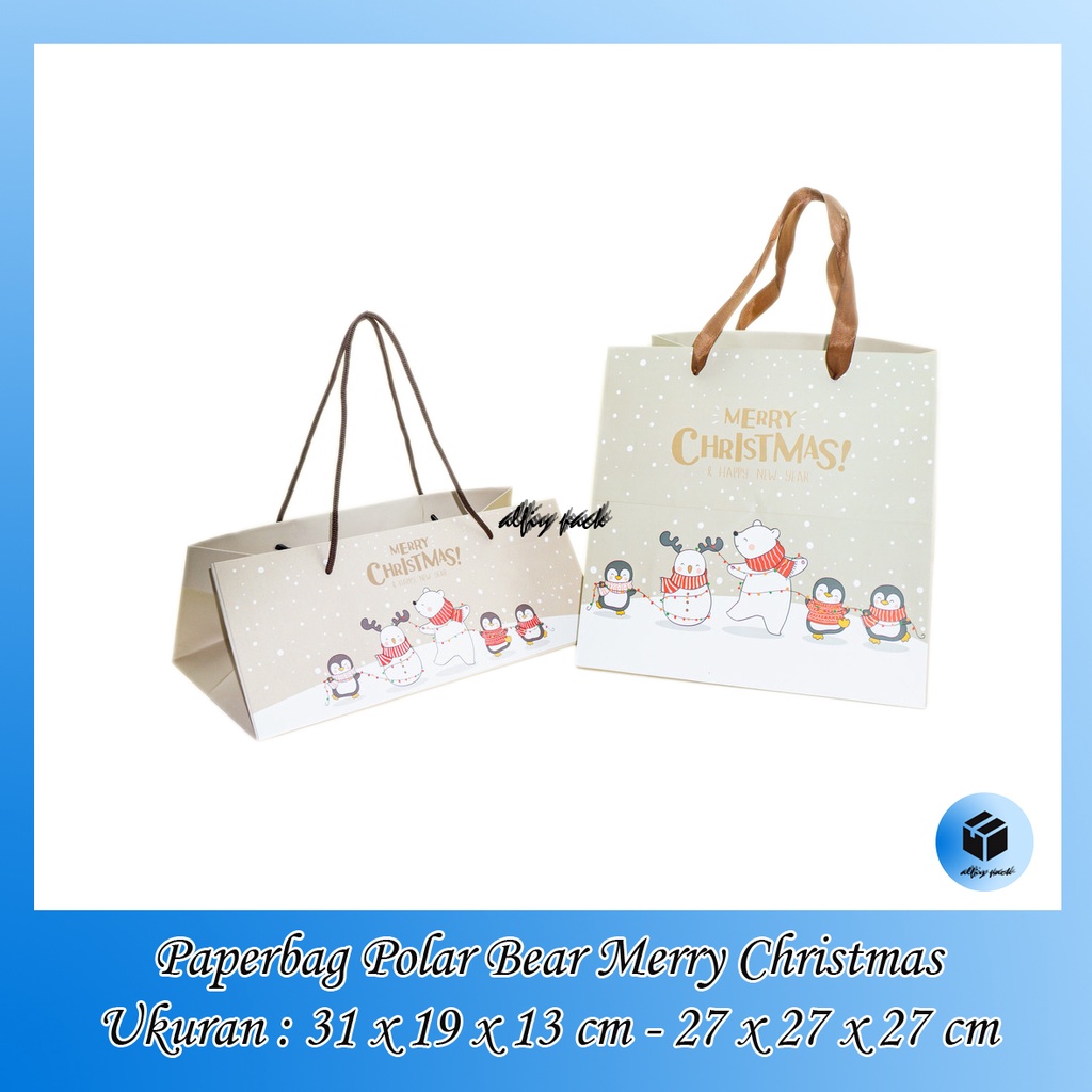 

1pack isi 5pcs PAPERBAG NATAL POLAR BEAR MERRY CHRISTMAS UKURAN 31X19X13 CM / 27X27X27 CM PAPER BAG TAS JINJING GOODIE BAG BOX HAMPERS XMAS