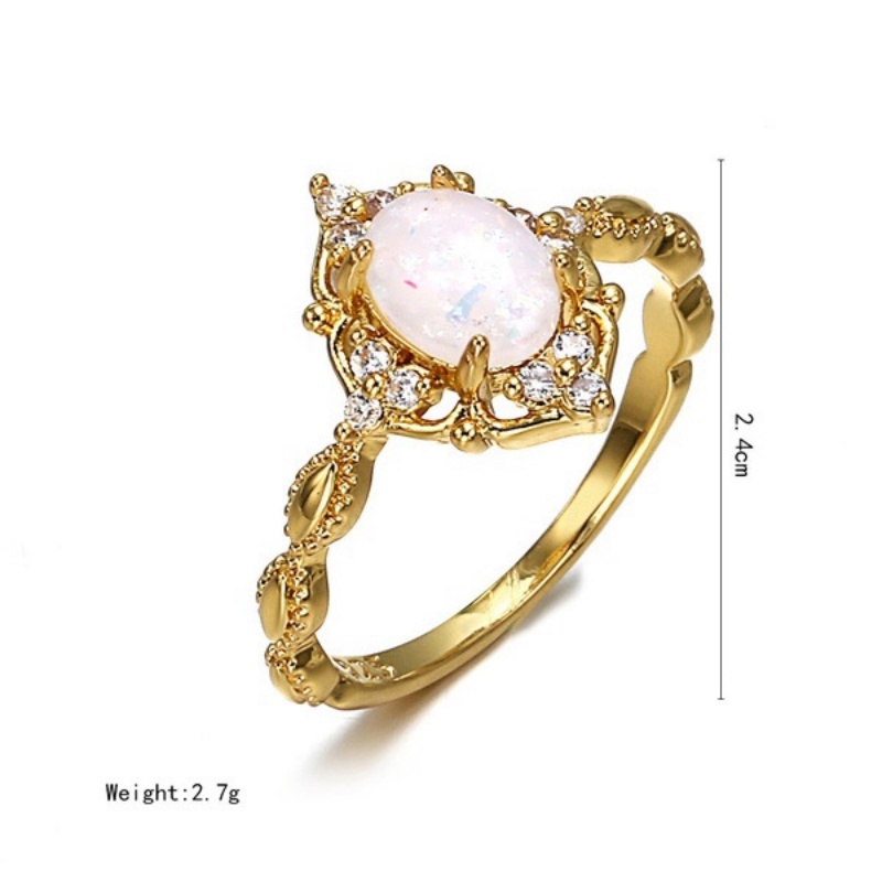 Goldkingdom Perhiasan Fashion Aksesoris Bangkok 24K Ready Stock Cincin Opal Wanita Lapis Emas Asli Kadar 375 Dengan Batu Permata Putih Moonlight Minimal