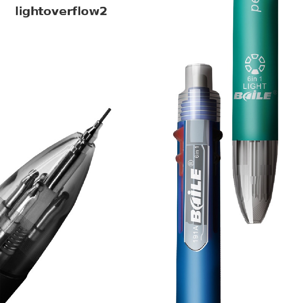 (lightoverflow2) 6 In 1 Pulpen 5 Warna Dengan Penghapus Otomatis Untuk Sekolah / Kantor