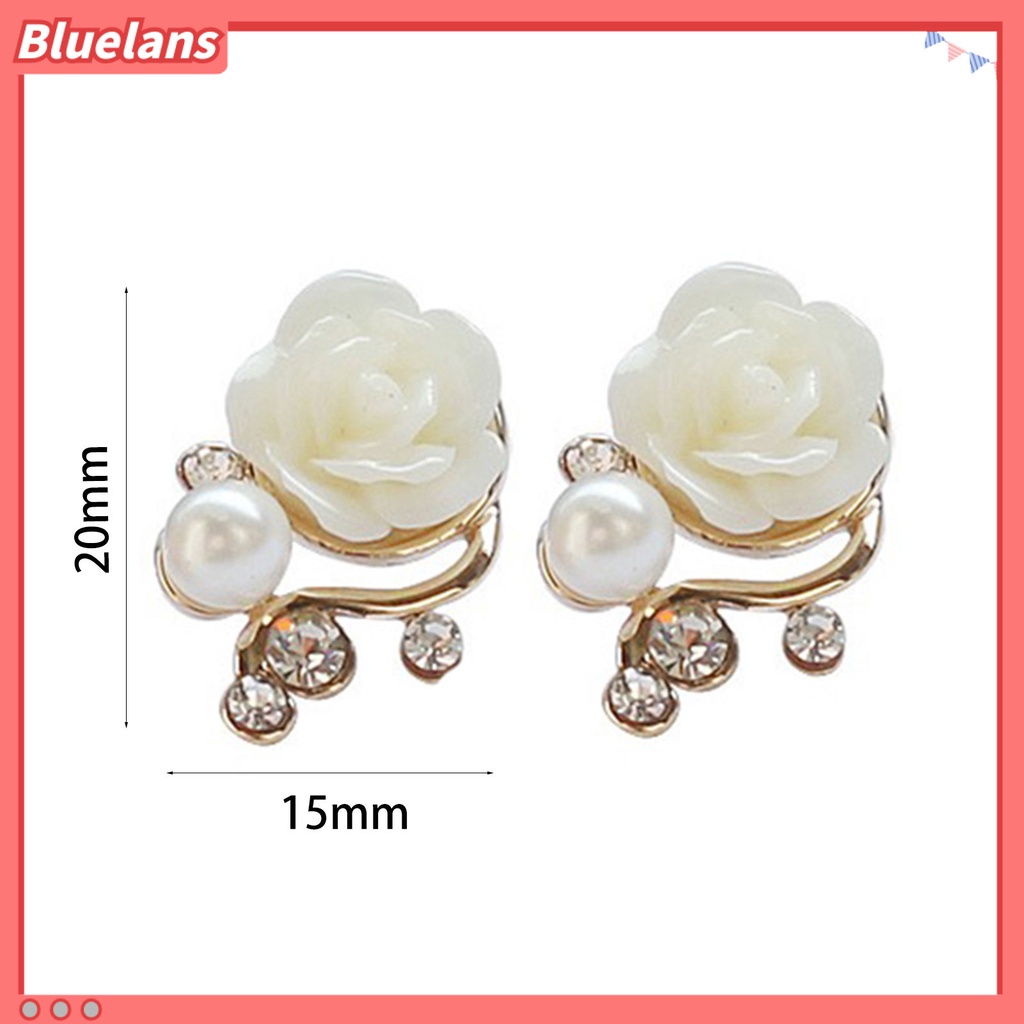 [Bayar Di Tempat]Satu Pasang Anting Mawar Style Korea Dengan Mutiara Dan Berlian Buatan