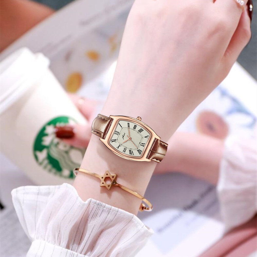 Jam Tangan Wanita A0195 Wine Barrel Type Roman Ladies Watches/Korean Version Of Collegiate Style Casual Quartz Watches