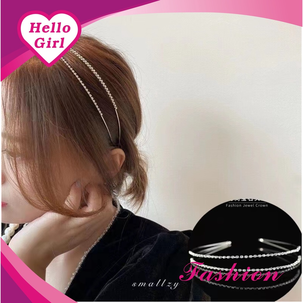 (Hello Girl)B54 Bando Metal Hias Berlian Double Draining Rhinestone Thin Headband Import