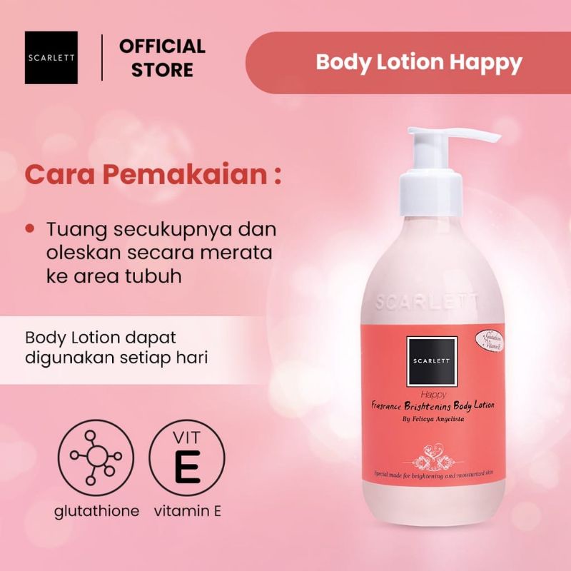 ❤️Miss Vinka❤️Scarlett Whitening Happy Series - Body Lotion/Body Serum/Body Cream/Body Scrub/Shower Scrub - BPOM 100% ORIGINAL