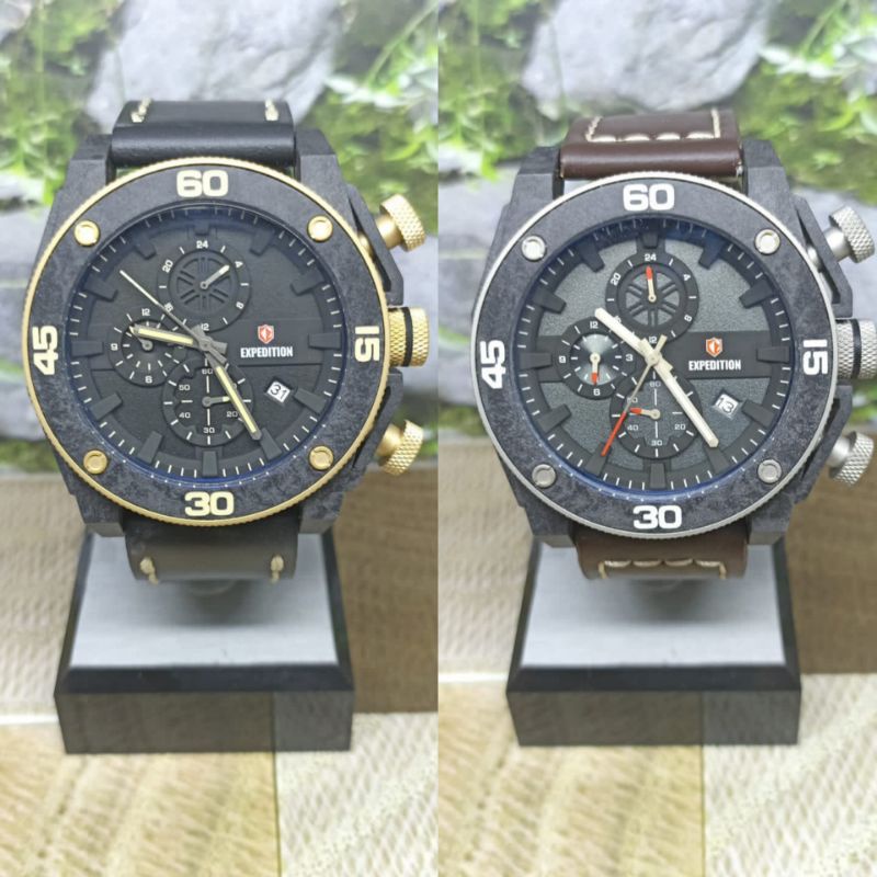 Jam tangan pria EXPEDITION 6710, sport chronograph, tali kulit, ORIGINAL, bergaransi resmi internasi