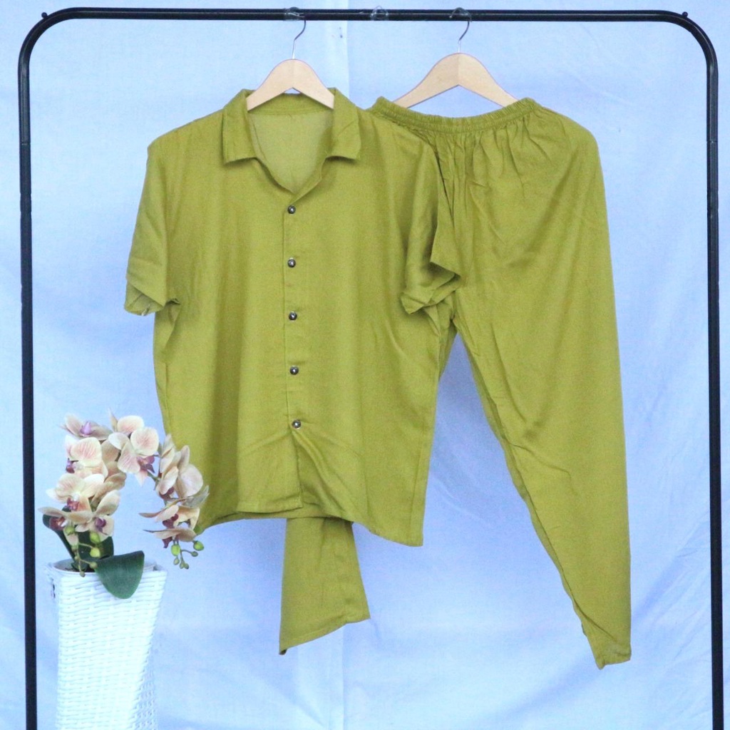 One Set Rayon Polos | Piyama Wanita Polos | Piyama Rayon Polos | Baju Tidur Set Polos | Busui Friend